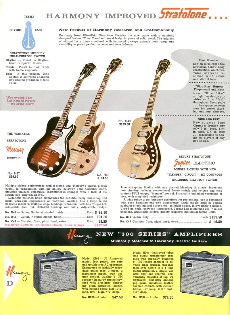 ギター Harmony H47 Stratotone Mercury 1958 1958 Harmony Mercury H47 — Guncotton Guitars